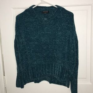 Small Poof New York crop turquoise velvet sweater